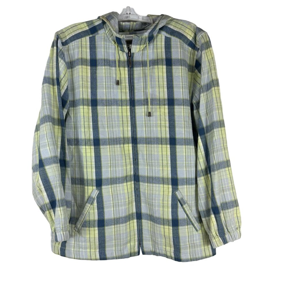 Christopher & Banks Womens Medium Plaid Hooded Lightweight Jacket Full Zip